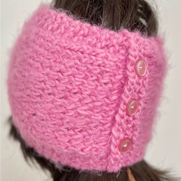Hand Knits 2 Love Headband Headwrap Bandana Earwarmer Flower Bead Pink Designer main image 5